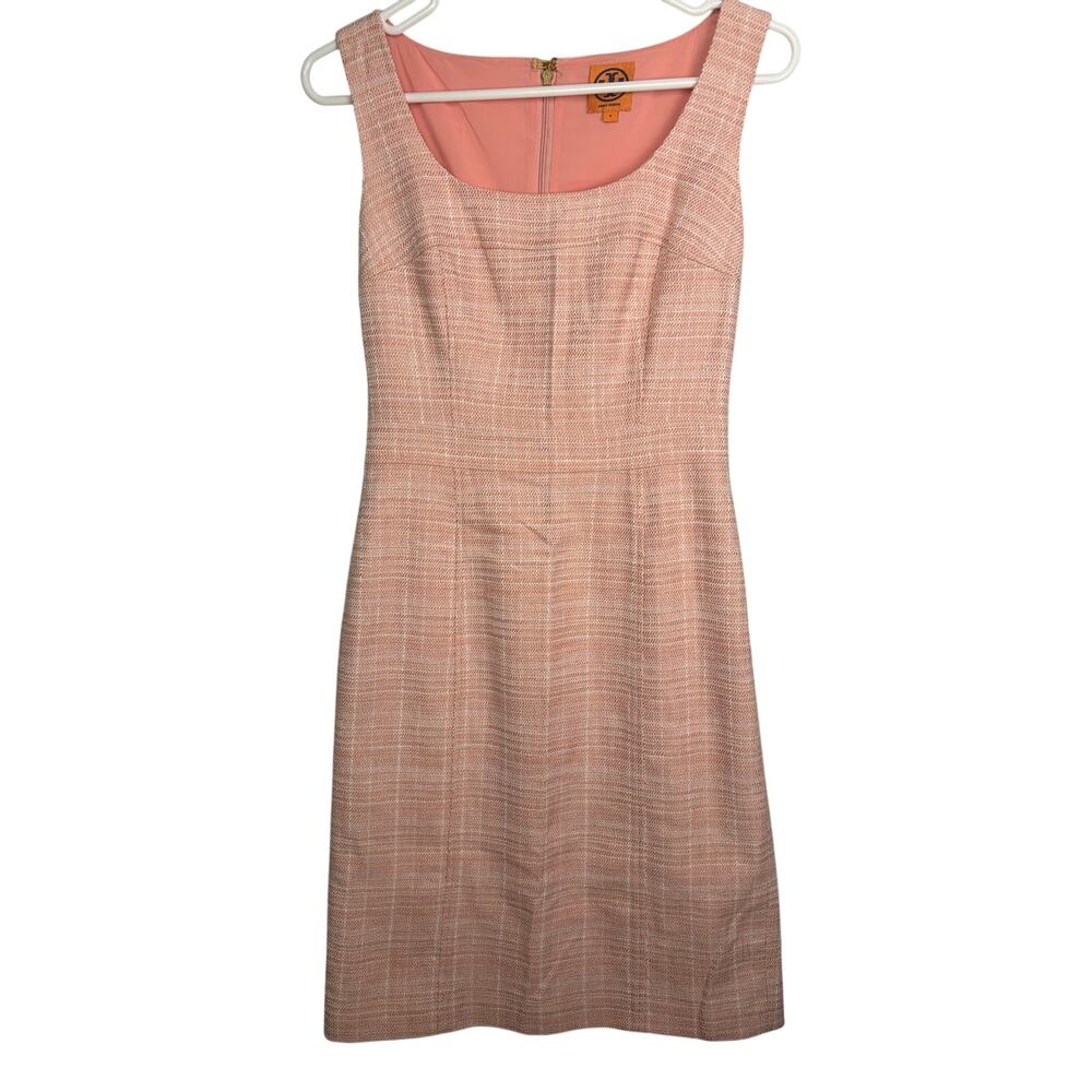 Tory Burch Sleeveless Pink Cream Plaid Sheath Dress - Size 0 - Picture 4 of 8